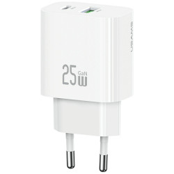 Wall charger USAMS CC315 T65 25W 1xUSB-C 1xUSB-A Fast Charging white