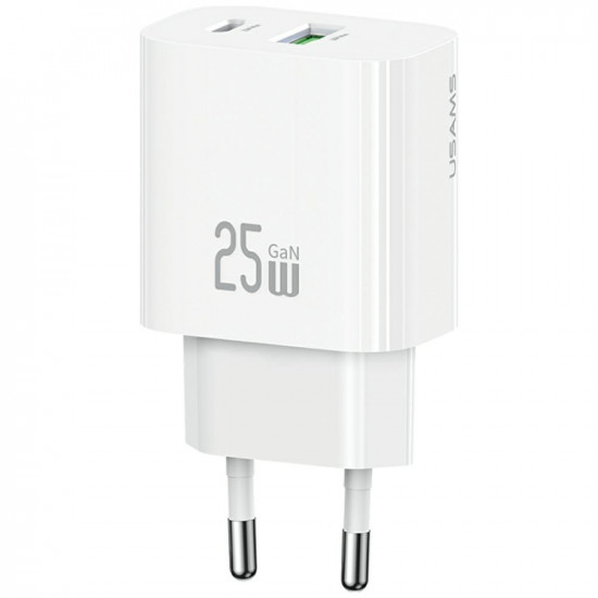 Wall charger USAMS CC315 T65 25W 1xUSB-C 1xUSB-A Fast Charging white