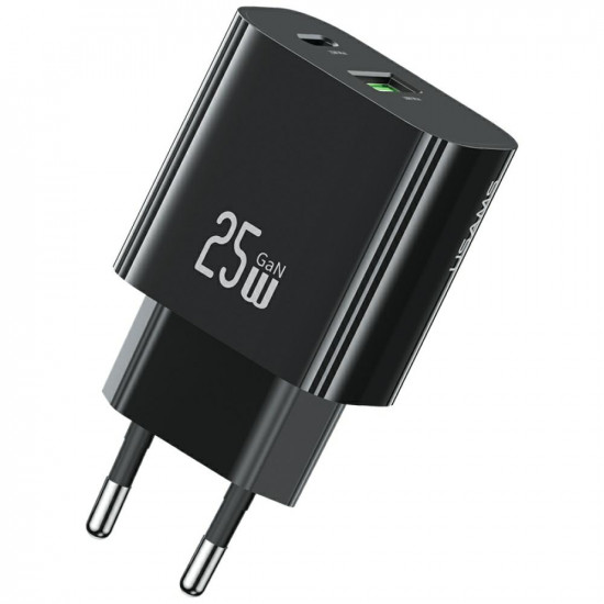 Wall Charger USAMS CC315 T65 25W 1xUSB-C 1xUSB-A Fast Charging black