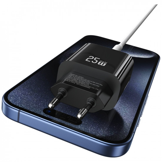 Wall Charger USAMS CC315 T65 25W 1xUSB-C 1xUSB-A Fast Charging black