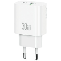 Wall charger USAMS CC316 T65 30W 1xUSB-C 1xUSB-A Fast Charging white