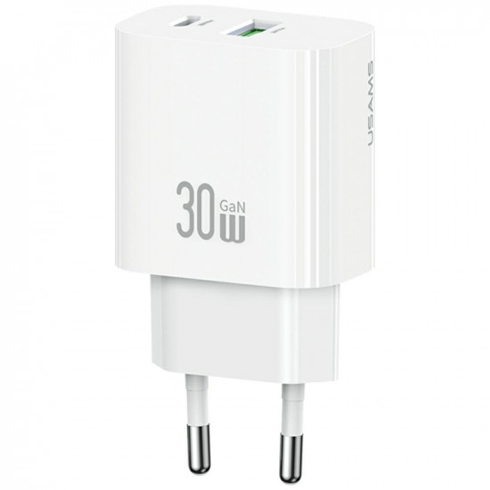 Wall charger USAMS CC316 T65 30W 1xUSB-C 1xUSB-A Fast Charging white