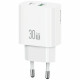 Wall charger USAMS CC316 T65 30W 1xUSB-C 1xUSB-A Fast Charging white