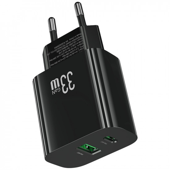 Wall Charger USAMS CC317 T65 33W 1xUSB-C 1xUSB-A Fast Charging black Wall Charger USAMS CC317 T65 33W 1xUSB-C 1xUSB-A Fast Charging black