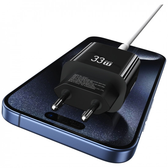 Wall Charger USAMS CC317 T65 33W 1xUSB-C 1xUSB-A Fast Charging black Wall Charger USAMS CC317 T65 33W 1xUSB-C 1xUSB-A Fast Charging black