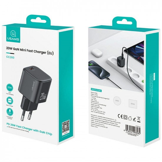 Wall Charger USAMS JO Series CC260 20W USB-C + 1m USB-C/Lightning Cable White