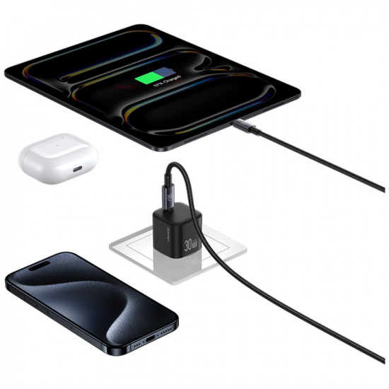 Wall Charger USAMS JO Series CC262 30W USB-C + 1m USB-C/Lightning Cable White
