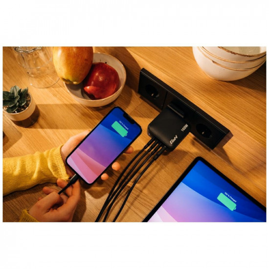 Wall Charger Verbatim Mini GaN 165W 3xUSB-C PD/1x USB-A QC black 32216