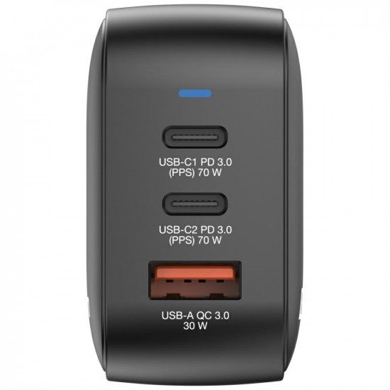 Wall Charger Verbatim Mini GaN 70W 2xUSB-C PD/1x USB-A QC black 32229
