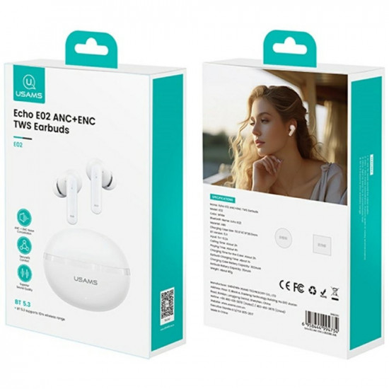 USAMS Echo E02 TWS Bluetooth Headphones ANC+ENC wireless white