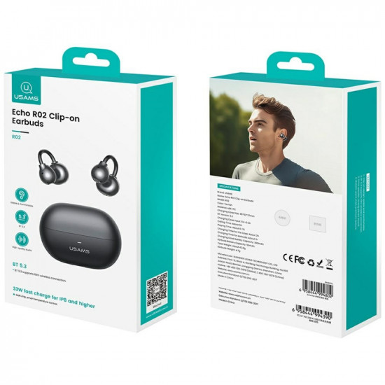 Earphones Bluetooth USAMS Echo R02 Clip-on wireless gray
