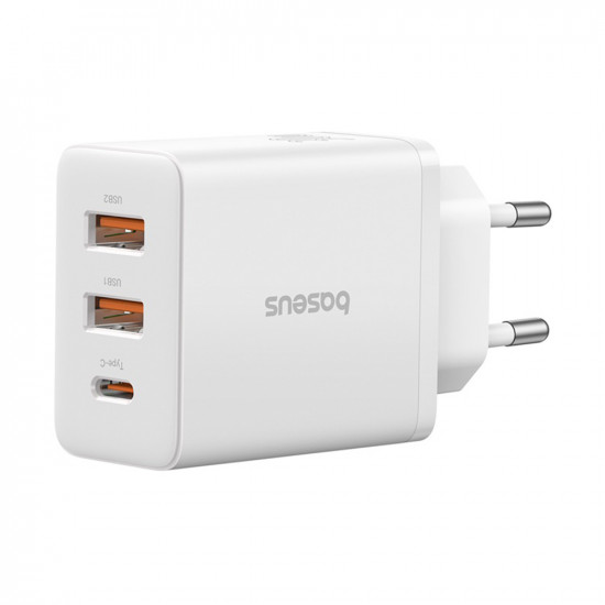Baseus  Wall Charger (P10111402213 00)  GaN, 2x USB, Type C, Fast Charging, 30W  White