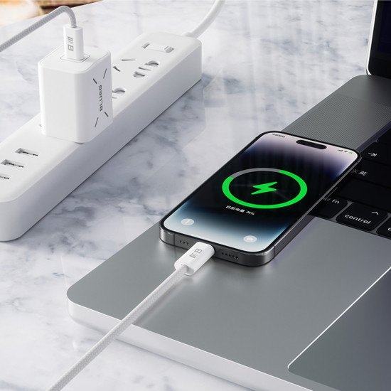 Blueo Data Cable Type C to Lightning, Fast Charging, Braided, 2m White