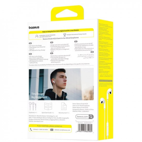 Baseus Wired Earphones Encok HZ19 (A00182301213 00) Jack 3.5mm, Built in Microphone , Half In Ear Moon White Baseus Wired Earphones Encok HZ19 (A00182301213 00) Jack 3.5mm, Built in Microphone , Half In Ear Moon White