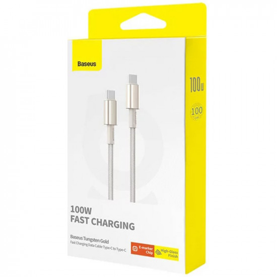 Baseus Data Cable Tungsten Gold (P10319800G21 00) Type C to Type C, Super Fast Charge, 100W, 480Mbps, 1m Gold