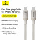 Baseus Data Cable Titanium (P10378100G21 01) USB C to Type C, 100W, Fast Charging, 480Mbps, 2m Galaxy Titanium Gold