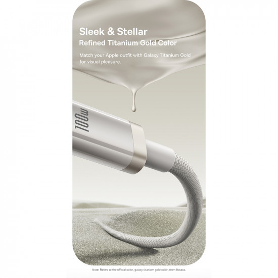 Baseus Data Cable Titanium (P10378100G21 01) USB C to Type C, 100W, Fast Charging, 480Mbps, 2m Galaxy Titanium Gold