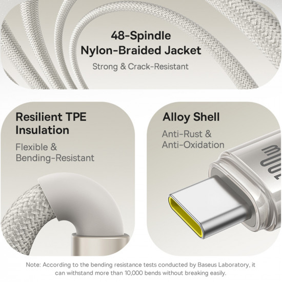Baseus Data Cable Titanium (P10378100G21 01) USB C to Type C, 100W, Fast Charging, 480Mbps, 2m Galaxy Titanium Gold