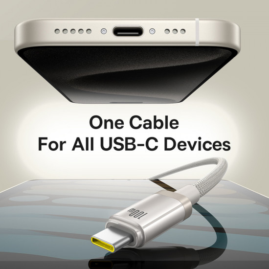 Baseus Data Cable Titanium (P10378100G21 01) USB C to Type C, 100W, Fast Charging, 480Mbps, 2m Galaxy Titanium Gold