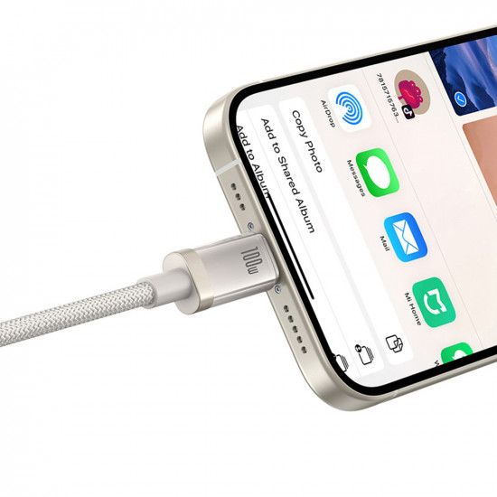 Baseus Data Cable Titanium (P10378100G21 01) USB C to Type C, 100W, Fast Charging, 480Mbps, 2m Galaxy Titanium Gold