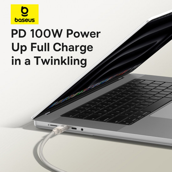 Baseus Data Cable Titanium (P10378100G21 01) USB C to Type C, 100W, Fast Charging, 480Mbps, 2m Galaxy Titanium Gold