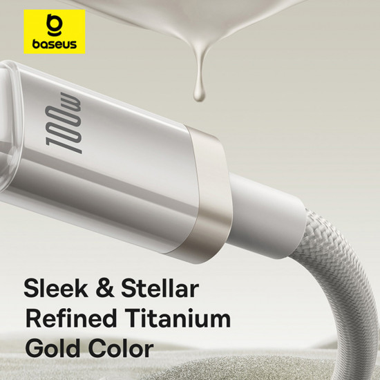 Baseus Data Cable Titanium (P10378100G21 01) USB C to Type C, 100W, Fast Charging, 480Mbps, 2m Galaxy Titanium Gold