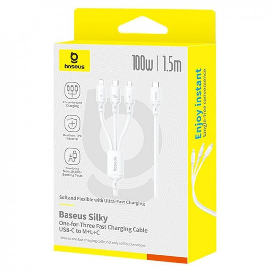Baseus Data Cable Silky (P10377706213 00) Fast Charge, Type C to Micro USB, Lightning, USB C, 100W, 1.5m Moon White