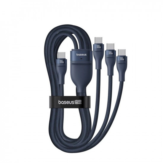 Baseus Data Cable Flash Series 3 (P10377503321 00) Fast Charge, USB C to 3x Type C, 3in1, PD100W, 480Mbps, 1.5m Blue