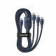 Baseus Data Cable Flash Series 3 (P10377503321 00) Fast Charge, USB C to 3x Type C, 3in1, PD100W, 480Mbps, 1.5m Blue