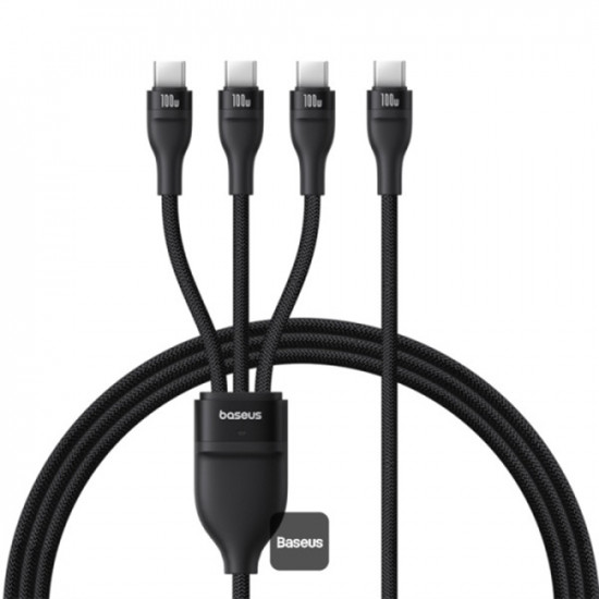 Baseus Data Cable Flash Series 3 (P10377503111 00) Fast Charge, USB C to 3x Type C, 3in1, PD100W, 480Mbps, 1.5m Black