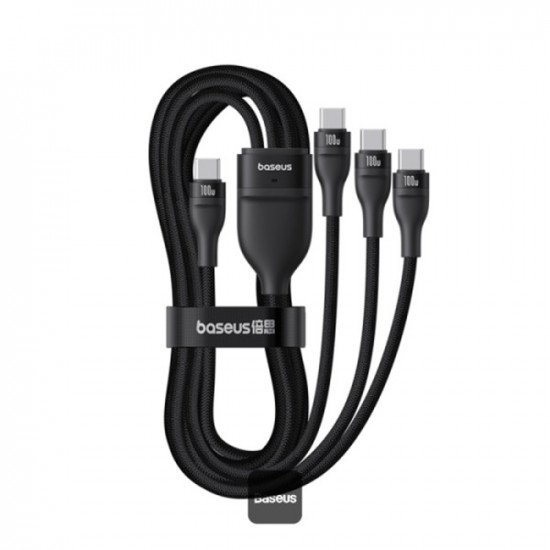 Baseus Data Cable Flash Series 3 (P10377503111 00) Fast Charge, USB C to 3x Type C, 3in1, PD100W, 480Mbps, 1.5m Black