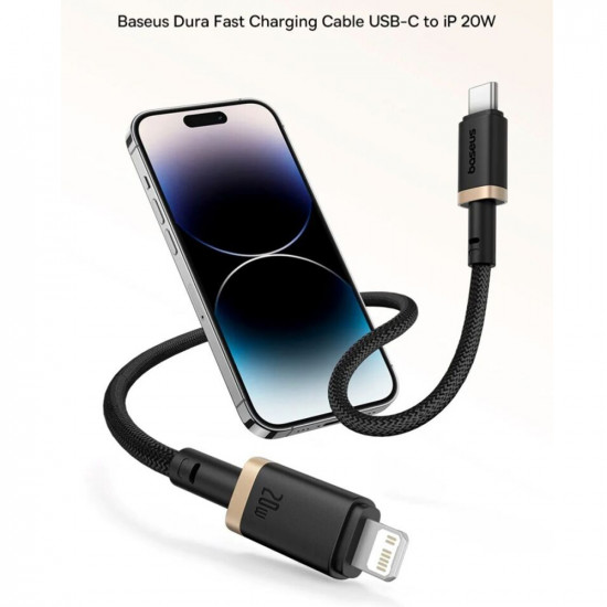 Baseus Data Cable Dura Series (P10377800U01 02) Type C to Lightning, Fast Charging, PD 20W, Nylon, 2m Gold / Black