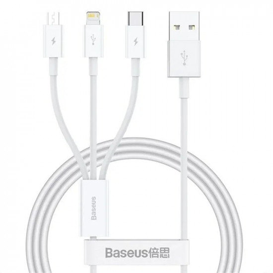 Baseus Data Cable (P10377705213 00) Fast Charge, USB to USB C, Lightning, Micro USB, 100W, 480Mbps, 1.5m White