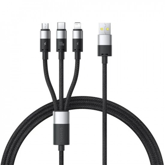 Baseus Data Cable (P10319900111 01) USB to Type C, Lightning, Micro USB, 100W, 1.5m Cluster Black