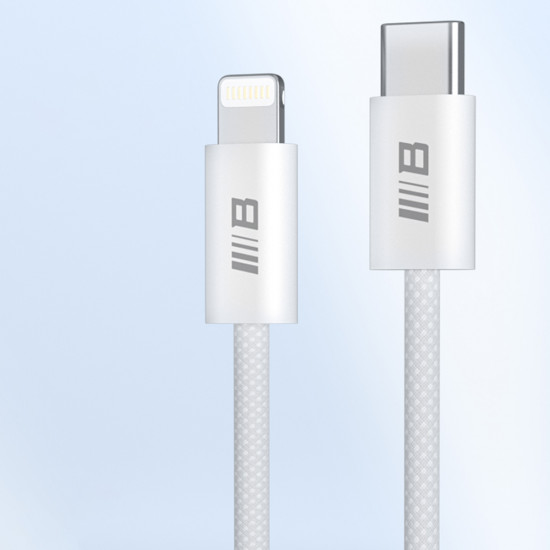 Blueo Data Cable Type C to Lightning, Fast Charging, Braided, 1.2m White