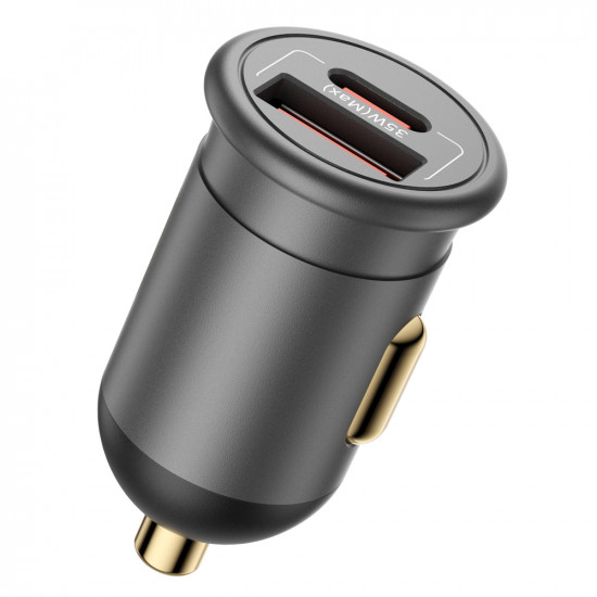 Blueo Car Charger 1x USB, 1x Type C, 35W, with Built in Protections, for 12V to 24V DC Socket, Matte Finish Grey Blueo Car Charger 1x USB, 1x Type C, 35W, with Built in Protections, for 12V to 24V DC Socket, Matte Finish Grey