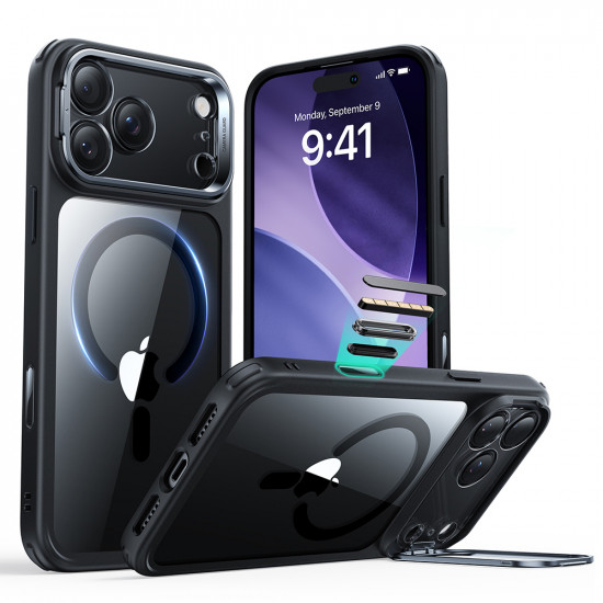 ESR Classic Hybrid HaloLock Kickstand iPhone 17 Pro Clear Black