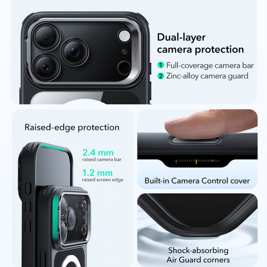 ESR Classic Hybrid HaloLock Kickstand iPhone 17 Pro Clear Black