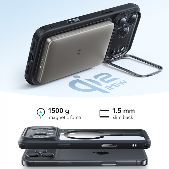 ESR Classic Hybrid HaloLock Kickstand iPhone 17 Pro Clear Black