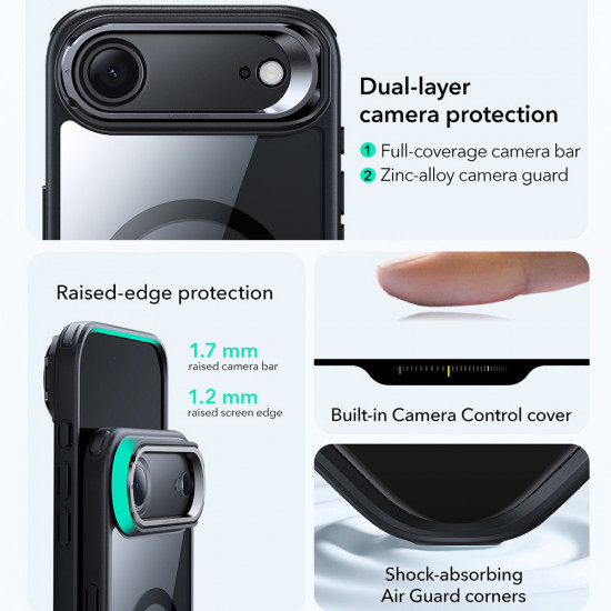 ESR Classic Hybrid HaloLock Kickstand iPhone 17 Air Clear Black ESR Classic Hybrid HaloLock Kickstand iPhone 17 Air Clear Black