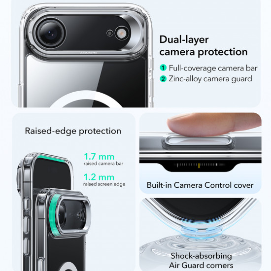 ESR Classic Hybrid HaloLock Kickstand iPhone 17 Air Clear ESR Classic Hybrid HaloLock Kickstand iPhone 17 Air Clear