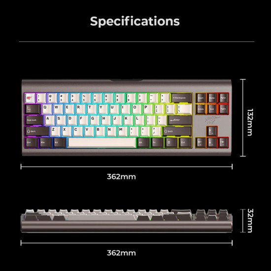 Havit Gaming Keyboard (KB896L) USB C, with RGB Lights, 71 Keys, 1.2m, 350mA, 5V Pink Havit Gaming Keyboard (KB896L) USB C, with RGB Lights, 71 Keys, 1.2m, 350mA, 5V Pink