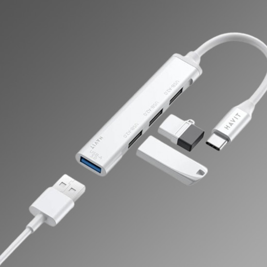 Havit Docking Station (HB41) USB 3.0, 3x USB 2.0, 11.8cm Cable Length, Aluminium Alloy Silver