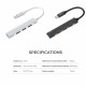 Havit Docking Station (HB41) USB 3.0, 3x USB 2.0, 11.8cm Cable Length, Aluminium Alloy Silver