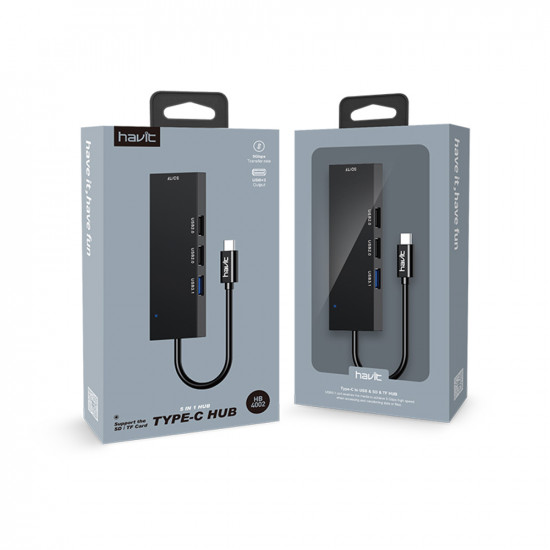 Havit Docking Station (HB41) USB 3.0, 3x USB 2.0, 11.8cm Cable Length, Aluminium Alloy Silver