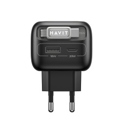 Havit Wall Charger (UC251 EU) Type C Retractable Cable, Type C, USB, GaN, 35W Black / Gray