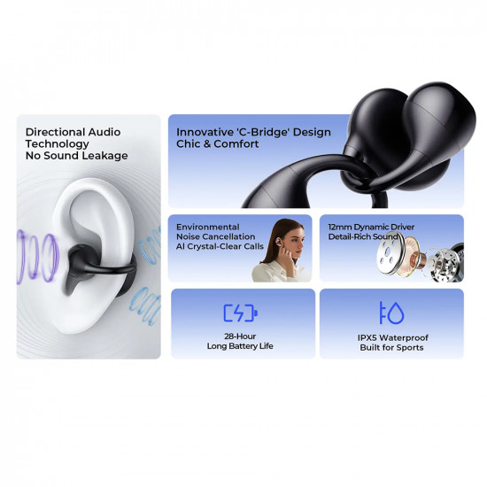 Havit Wireless Earbuds (OWS916 LITE) Type C, Bluetooth 5.4, ENC with Two Microphones, IPX5, 400mAh, Life App Black