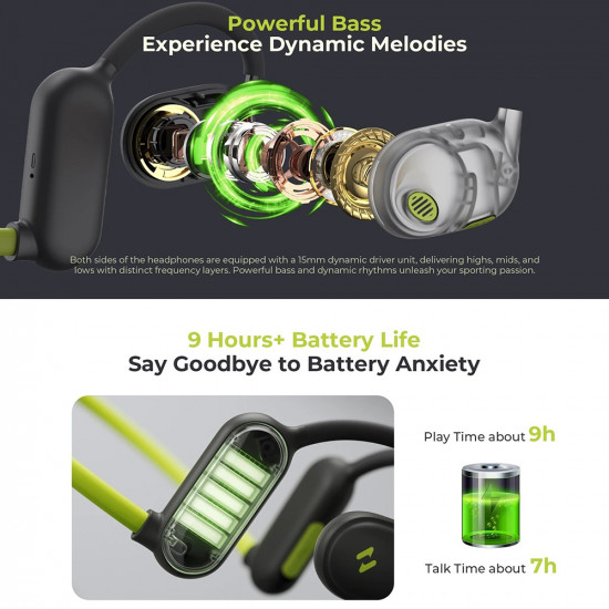 Havit Bluetooth Earphones (E553BT) Open ear (Air Conduction), Bluetooth 5.3, Noise Cancellation, Type C, 110mAh Green