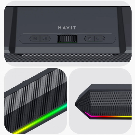 Havit Wireless Speaker (SK772BT) for Gaming, USB C, Bluetooth 5.3, TWS, LED Lights, AUX, TF, USB, 10W, 1200mAh Black