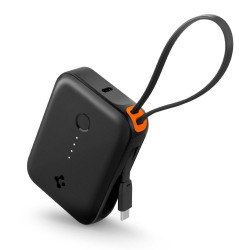 Spigen Power Bank Essential (EA3010BT) Fast Charge, Mini Size, USB, Type C, 10000mAh, 30W, Built in USB C Cable Black